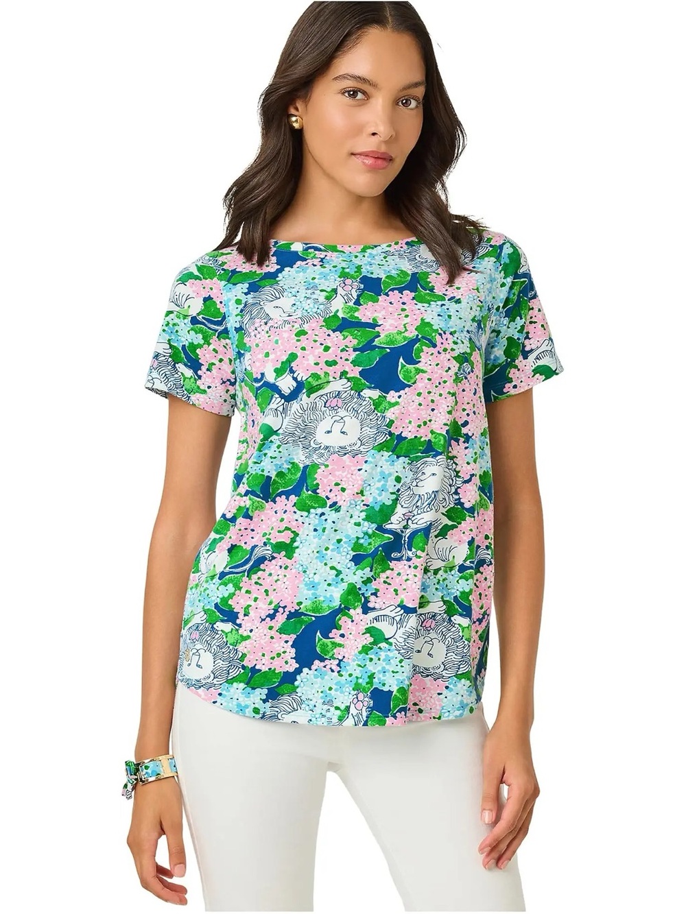 Lilly Pulitzer Key West Short Sleeve Top Tee "Navy Lydia The Lion" Size Medium